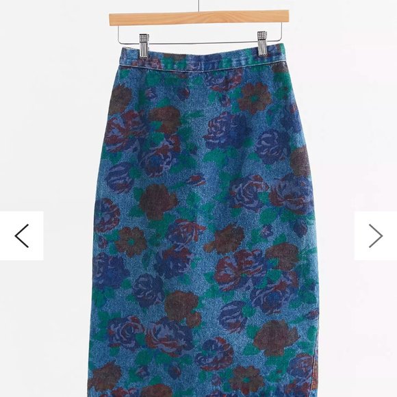 Floral Jean Midi Skirt with Slit Vintage - Picture 6 of 7